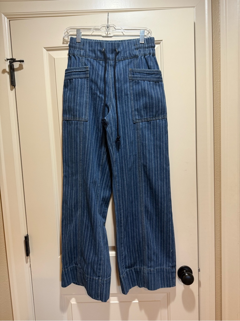 NWT Blue Pinstripe Wide-Leg Drawstring Pants